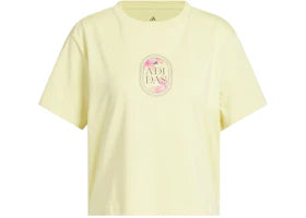 adidas Women's Jet Set Palms Graphic Crop Tee Powder Yellow