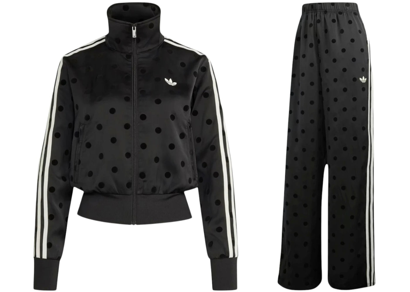 adidas Women's Satin Polka Dots TT Jacket/Pant Set Black - vue secondaire A