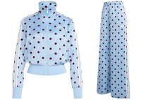 adidas Women's Satin Polka Dots TT Jacket/Pant Set Clear Sky