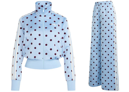 adidas Women's Satin Polka Dots TT Jacket/Pant Set Clear Sky - authentic adidas apparel