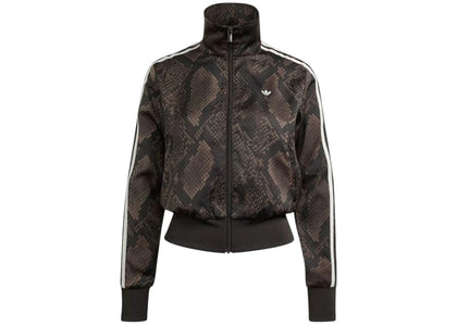 adidas Women's Satin Snake Print Firebird Track Jacket Earth Strata/Aurora Coffee - authentic adidas apparel