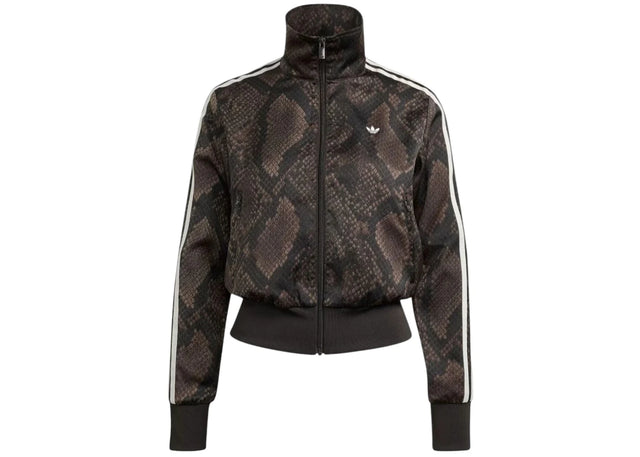 adidas Women's Satin Snake Print Firebird Track Jacket Earth Strata/Aurora Coffee