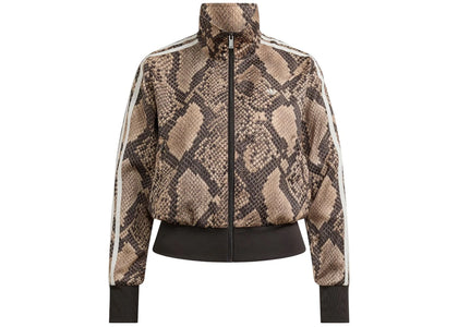 adidas Women's Satin Snake Print Firebird Track Jacket Linen/Magic Beige - authentic adidas apparel