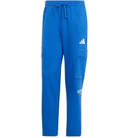 adidas All Szn Fleece Graphic Loose Cargo Pants Royal Blue Off White - authentic adidas apparel