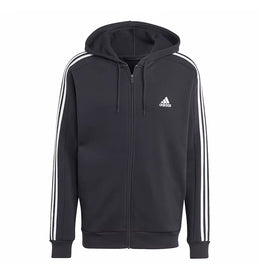 adidas Essentials Fleece 3-Stripes Full-Zip Hoodie Black - authentic adidas apparel