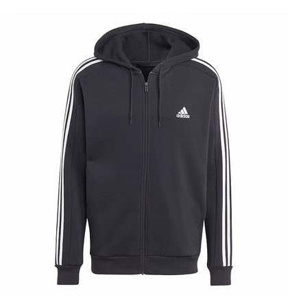 adidas Essentials Fleece 3-Stripes Full-Zip Hoodie Black - authentic adidas apparel