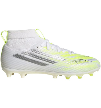 adidas F50 Sparkfusion League Mid Cut FG/AG White Iron Metallic Hi-Res Yellow (GS) - authentic adidas sneakers