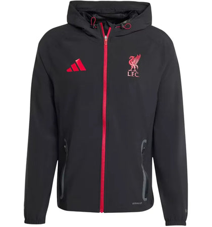 adidas Liverpool FC Tiro 25 Competition Vis Tech Travel Jacket Black Strawberry Red - authentic adidas apparel