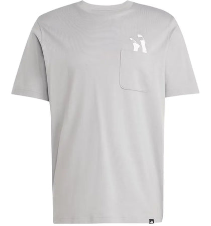 adidas Lounge Slides Graphic Pocket T-Shirt Charcoal Solid Grey - authentic adidas apparel