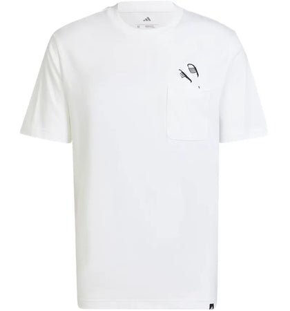adidas Lounge Slides Graphic Pocket T-Shirt White - authentic adidas apparel