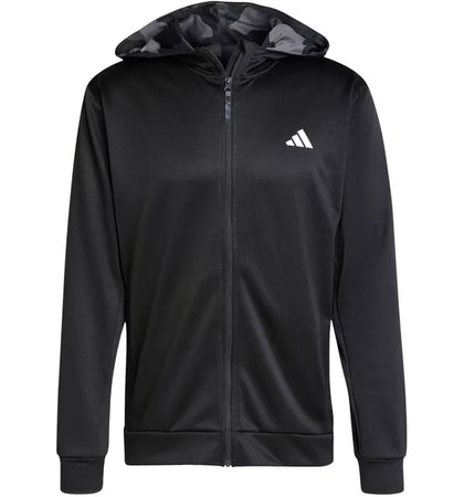 adidas Train Essentials Camo Full-Zip Hoodie Black - authentic adidas apparel