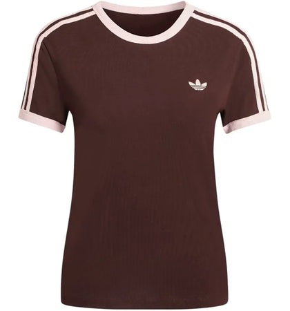 adidas Women's 3-Stripes Slim Tee Aurora Coffee/Sandy Pink - authentic adidas product