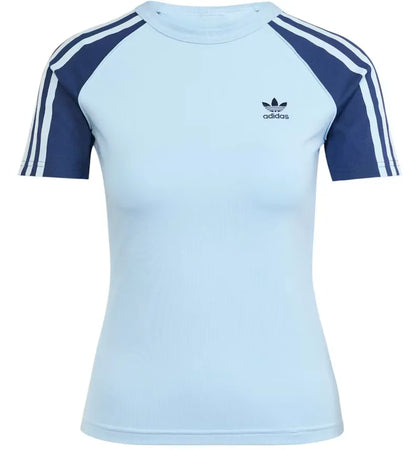 adidas Women's Adicolor 3-Stripes Raglan Slim T-Shirt Clear Sky - authentic adidas apparel