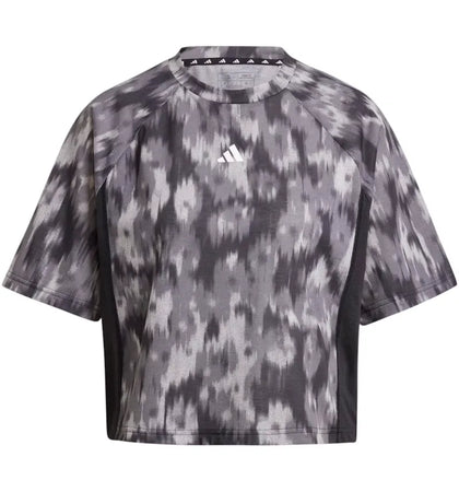 adidas Women's Train Essentials Allover Print Flower Tie-Dye T-Shirt Black - authentic adidas apparel