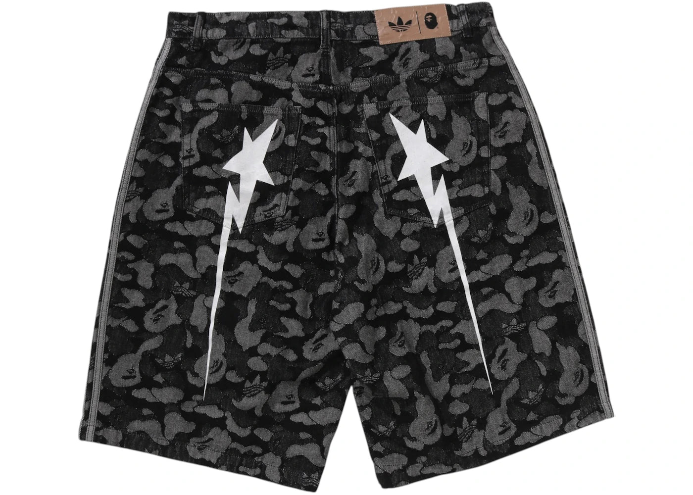 adidas x BAPE Camo Jacquard Shark Denim Jorts Black - vue secondaire B