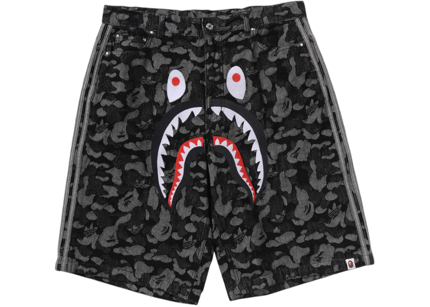 adidas x BAPE Camo Jacquard Shark Denim Jorts Black - vue secondaire A
