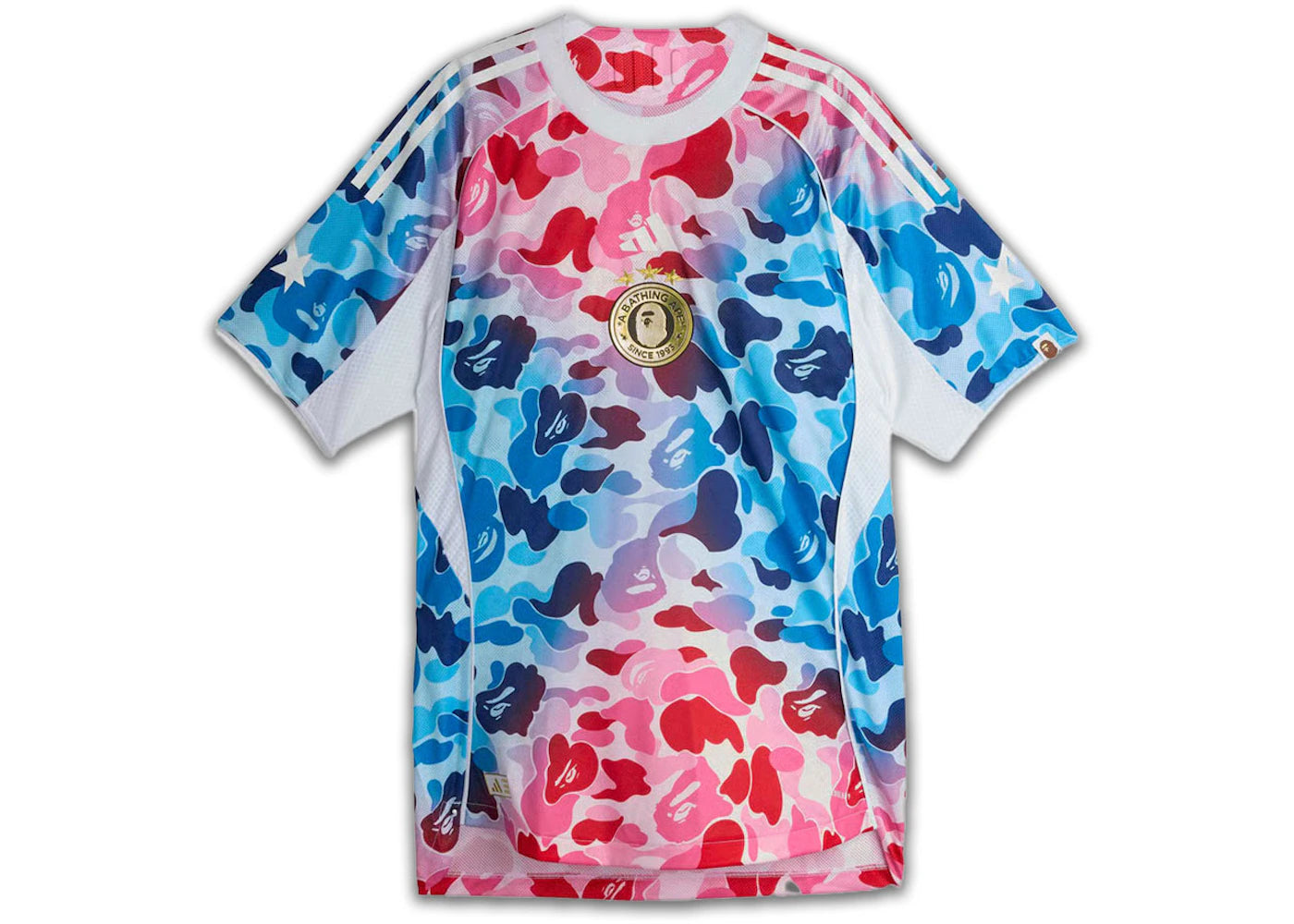 adidas x BAPE Football Graphic Slim Jersey T-shirt Blue/Pink - vue 360