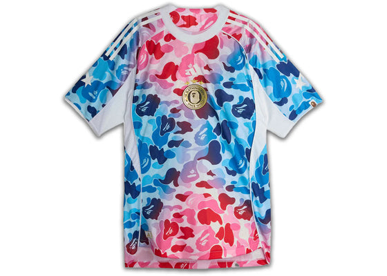 adidas x BAPE Football Graphic Slim Jersey T-shirt Blue/Pink sneakers - authentic adidas shoes