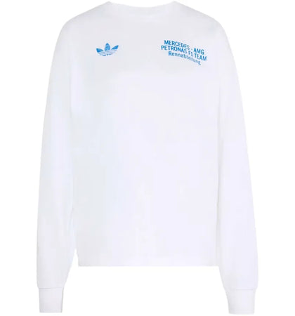 adidas x Mercedes AMG Petronas Formula 1 Team Blue Wonder Long Sleeves Tee White/Blue Bird (Asia Sizing) - authentic adida...