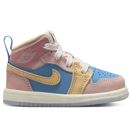 Jordan 1 Mid Sneaker School Aegean Storm Pink Oxford Red Stardust Hemp (TD) - authentic Jordan sneakers