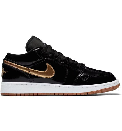 Jordan 1 Retro Low Black Gold Patent (GS) - authentic Jordan sneakers