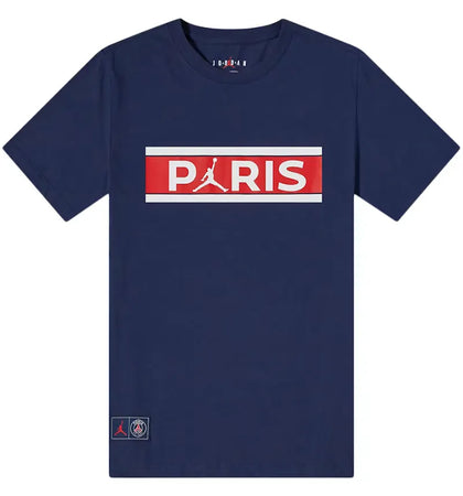 Air Jordan x Paris Saint-Germain Block Logo T-Shirt Midnight Navy/Red/White - authentic Jordan apparel