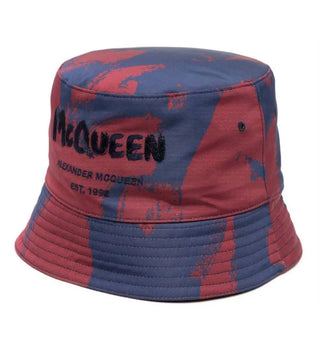 Alexander McQueen Graffiti Logo Bucket Hat Navy/Red - authentic Alexander McQueen product