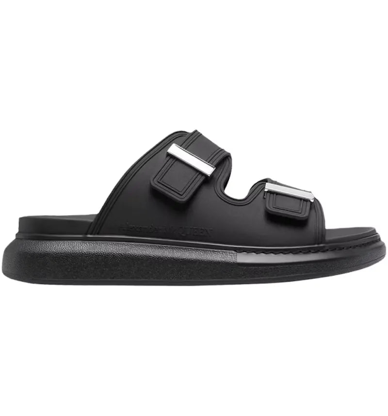 Alexander McQueen Hybrid Buckled Rubber Sandals Black Silver (Women's) - vue 360