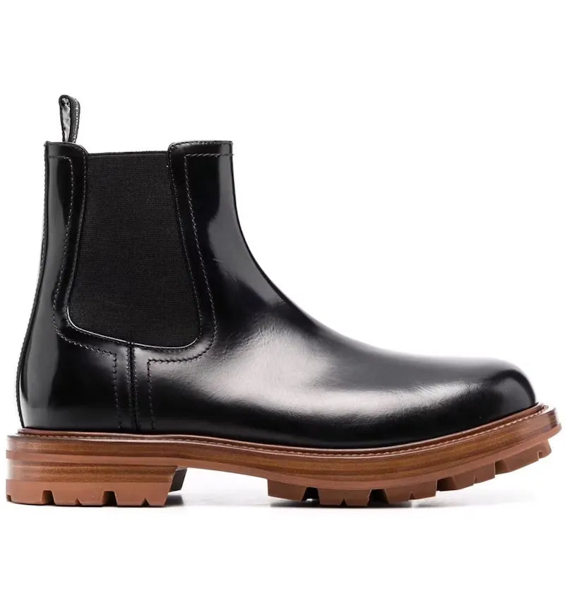 Alexander McQueen Leather Chelsea Boots in Black/Brown - vue 360