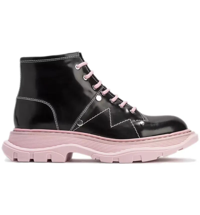 Alexander McQueen Tread Lace-Up Boot Black Pink (Women's) - vue 360
