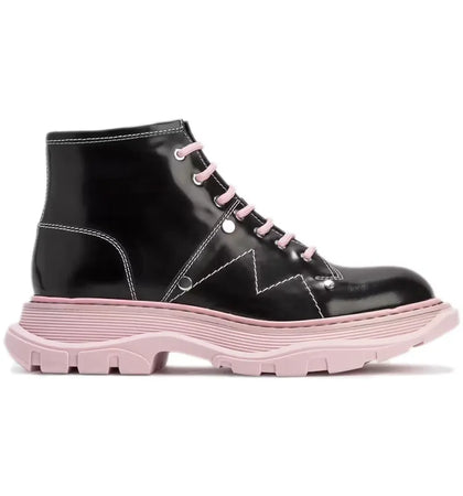 Alexander McQueen Tread Lace-Up Boot Black Pink (Women's) - authentic Alexander McQueen sneakers