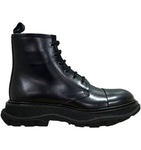 Alexander McQueen Tread Lace-Up Combat Leather Boot Black