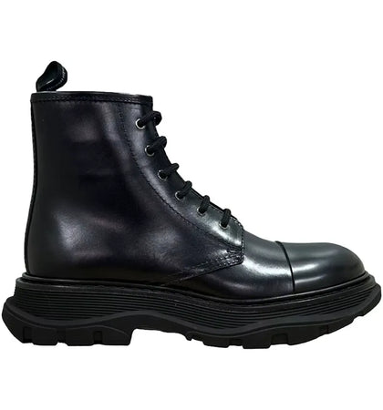 Alexander McQueen Tread Lace-Up Combat Leather Boot Black - authentic Alexander McQueen sneakers