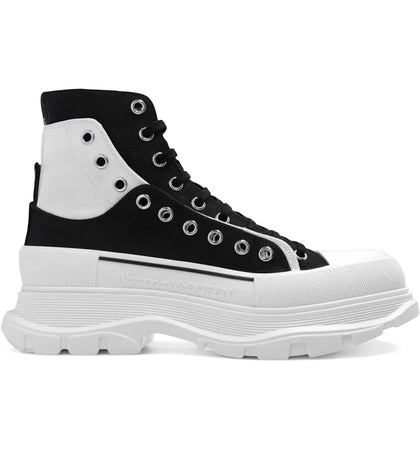 Alexander McQueen Tread Slick Ankle Boot Black White Overlapping Panels - authentic Alexander McQueen sneakers