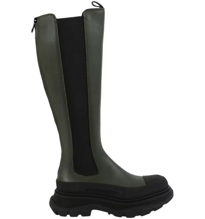 Alexander McQueen Tread Slick Knee High Boots Khaki Black (Women's) - authentic Alexander McQueen sneakers