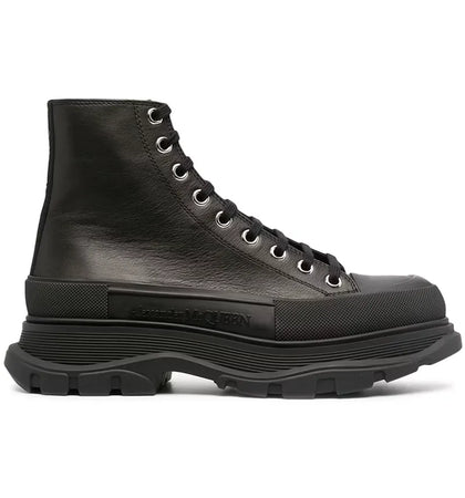 Alexander McQueen Tread Slick Lace Up Boot Triple Black Leather - authentic Alexander McQueen sneakers