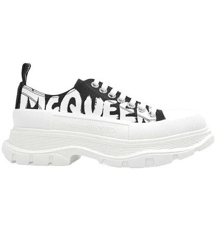 Alexander McQueen Tread Slick Low Lace Up Graffiti Shoes Black White (Women's) - authentic Alexander McQueen sneakers