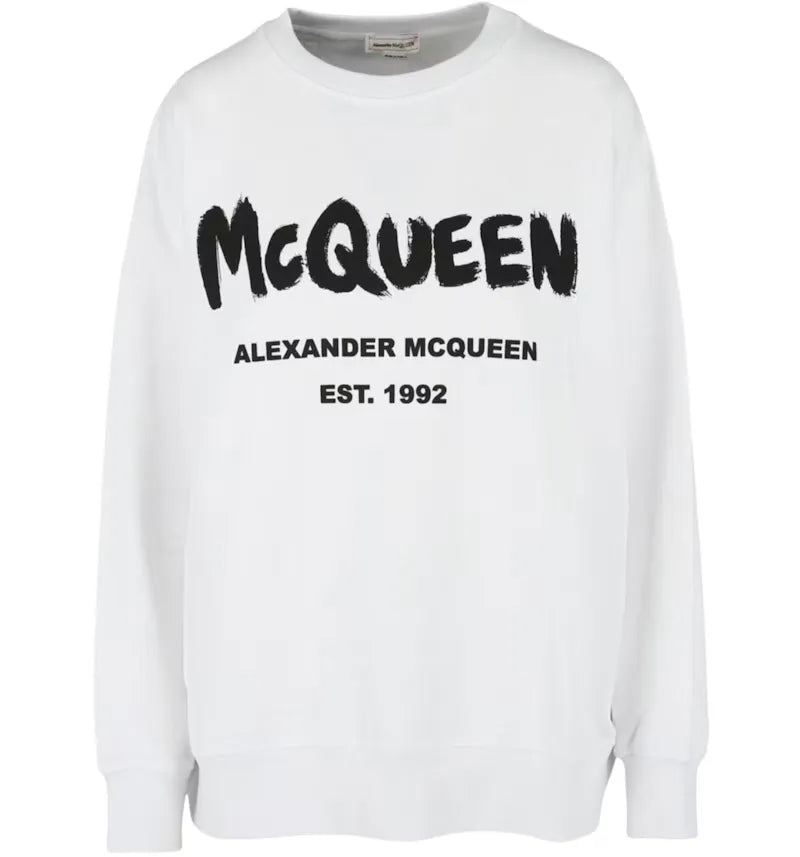Alexander McQueen Women's Printed Logo Sweatshirt White Black - vue 360