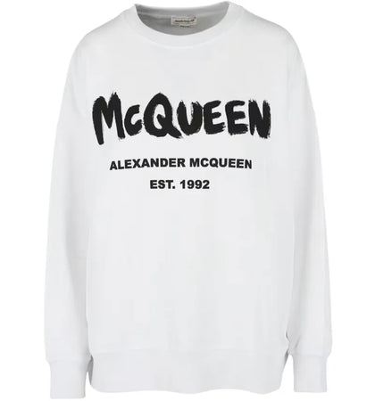 Alexander McQueen Women's Printed Logo Sweatshirt White Black - authentic Alexander McQueen apparel