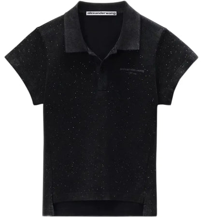 Alexander Wang Women's Allover Hotfix Shrunken Polo Tee Washed Black - authentic Alexander Wang product
