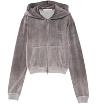 Alexander Wang Women's Allover Hotfix Shrunken Zip Up Hoodie Titanium