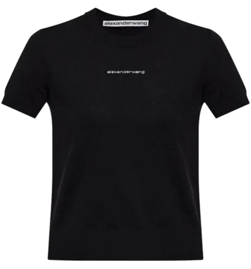 Alexander Wang Women's Crewneck Hotfix Logo Sleeve Short Black - vue 360