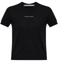 Alexander Wang Women's Crewneck Hotfix Logo Sleeve Short Black