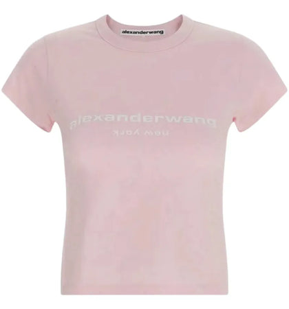 Alexander Wang Women's Hotfix Logo Baby Tee Light Pink - authentic Alexander Wang product