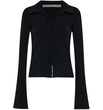 Alexander Wang Women's Long Sleeve Fixed Placket Polo Black - authentic Alexander Wang product