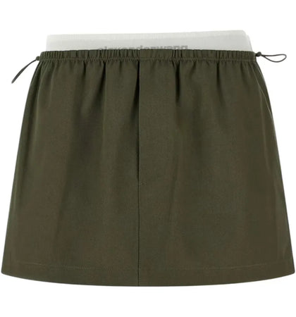 Alexander Wang Women's Mid-Rise Mini Logo Elastic Skirt Army Green - authentic Alexander Wang product