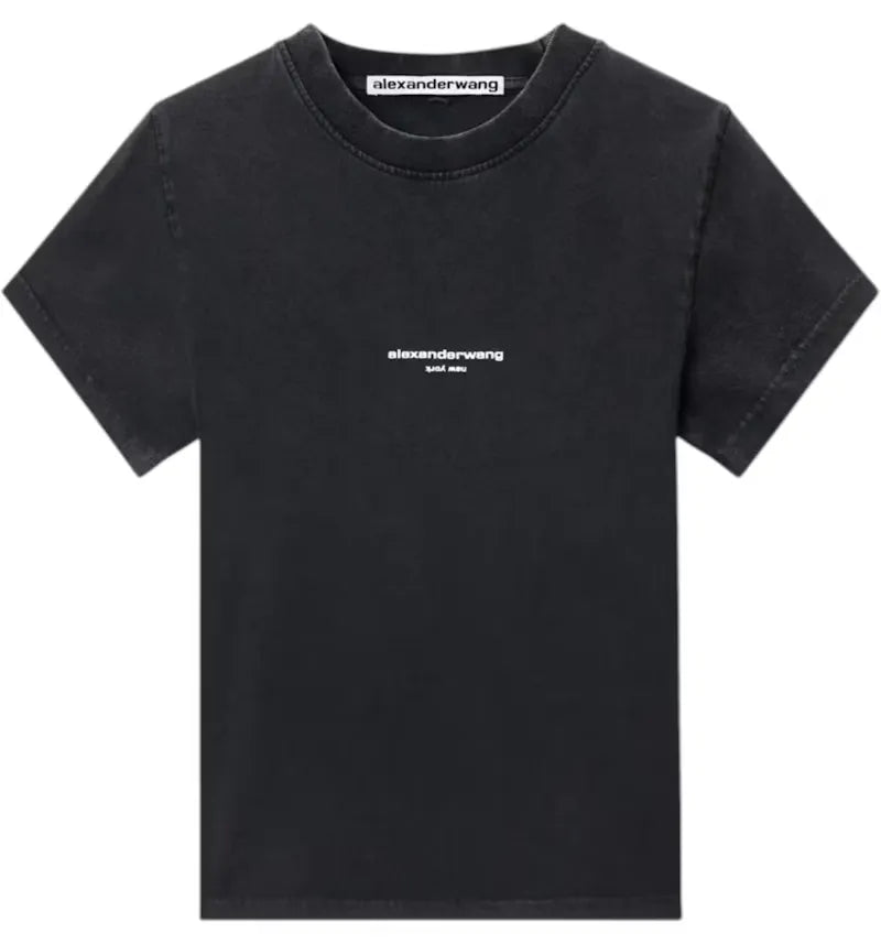 Alexander Wang Women's Shrunken Short Sleeve Logo Print Tee Washed Black - vue 360