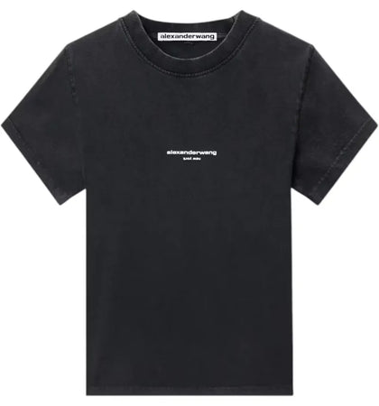 Alexander Wang Women's Shrunken Short Sleeve Logo Print Tee Washed Black - authentic Alexander Wang product