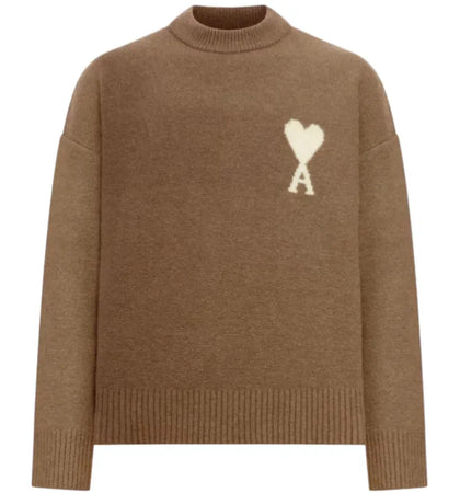 Ami Paris Alpaca Ami De Coeur Crewneck Sweater Brown - authentic Ami Paris apparel