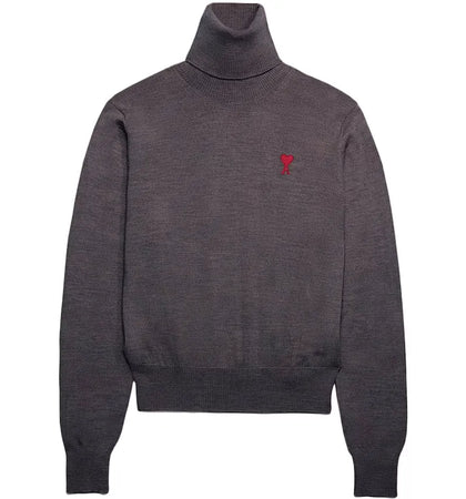 Ami Paris Ami De Coeur Embroidery Turtleneck Sweater Heather Grey - authentic Ami Paris apparel